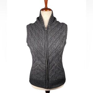 Eddie Bauer Sweater Vest Gray Wool Blend Cable Knit Zip Quilted Lined Size Small